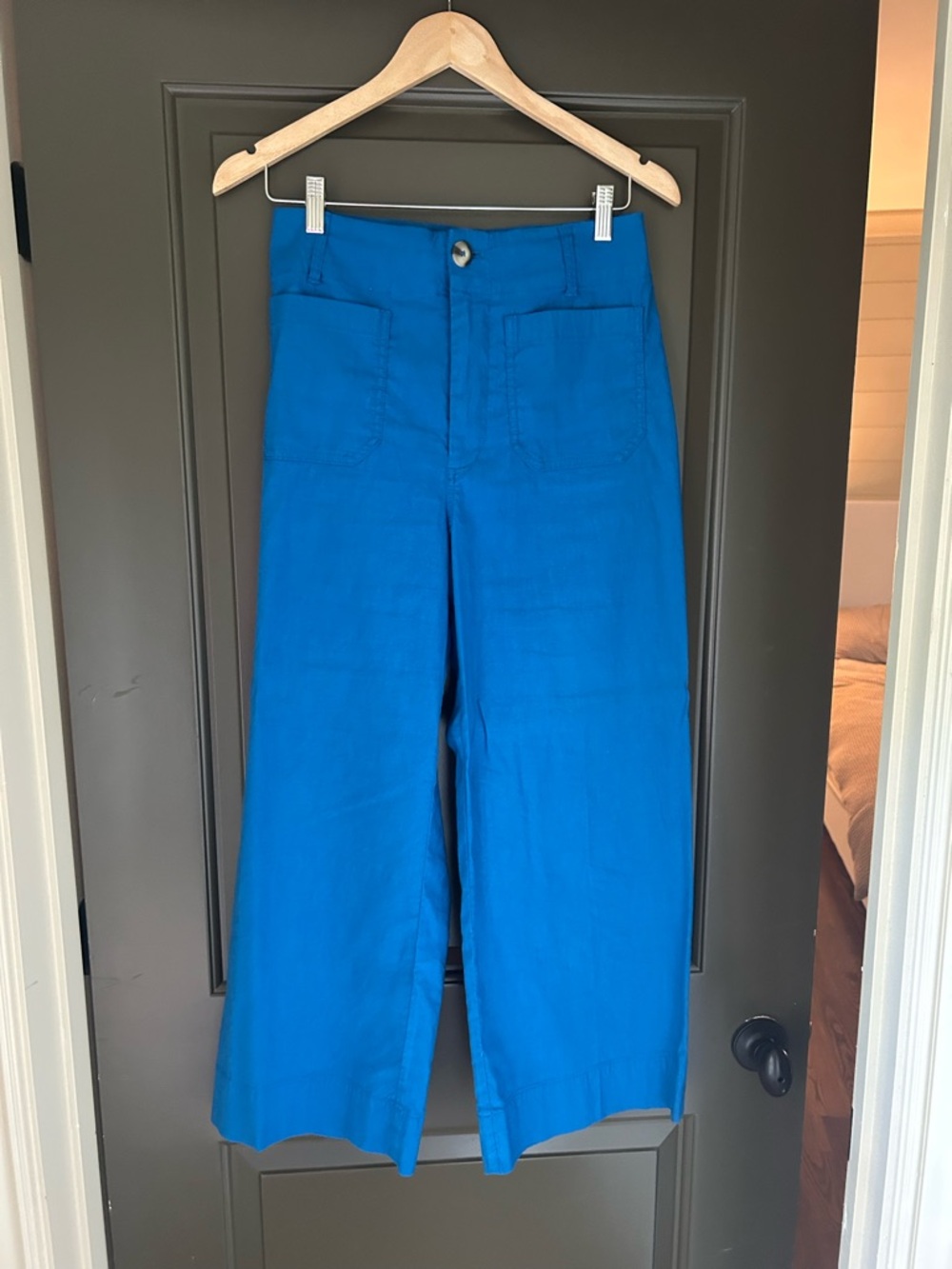 Anthropologie Maeve Colette Electric Blue Cropped Wide-Leg Pants - 28